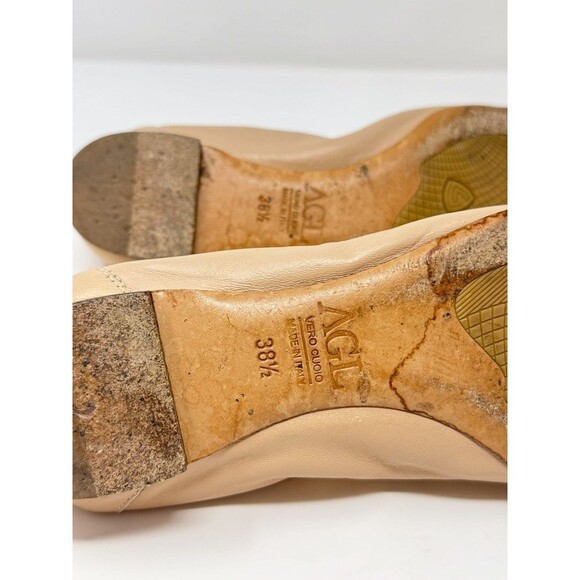 AGL Women Ballet Flats Beige Leather Slip On Chain Italian Ballerina 38.5 US 8.5 - Picture 8 of 8